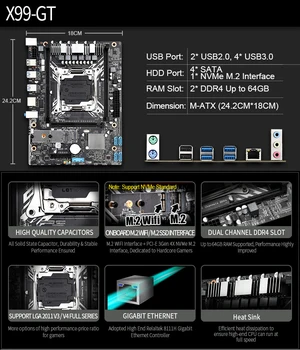 X99 dual canale LGA 2011-3 placa de baza cu NVME M. 2 WIFI-M2 USB 3.0 PCI-E 16X suport 2*Memorie DDR4 și E5 V3 V4 XEON CPU