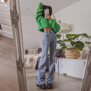 Y2K Flare Jeans Femei Vintage Star Mozaic Fund Talie Mare Casual Denim Blugi Mama Streetwear Estetice Drăguț Pantaloni 2021