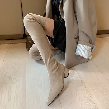 FEDONAS Elegant Subliniat Cravată Pantofi de Femeie 2020 Iarna Tocuri inalte Peste Genunchi Cizme Pentru Femei Doamnă Birou de Lucru Mult Pantofi