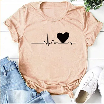 ECG Dragoste Inima de Imprimare Femei Tricou Maneca Scurta de Moda de Vară Cuplu de Valentine ' s Tricou Pentru Femei Topuri Tee Fete sex Feminin