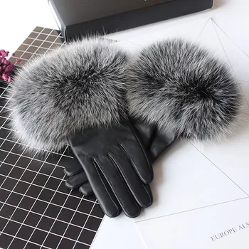 Moda Femei Noi de Iarna Sexy Real de Oaie Piele de Vulpe Blană Real Mănuși din Piele Mănuși cu un deget YH92