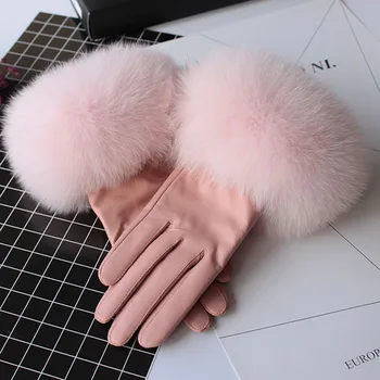 Moda Femei Noi de Iarna Sexy Real de Oaie Piele de Vulpe Blană Real Mănuși din Piele Mănuși cu un deget YH92