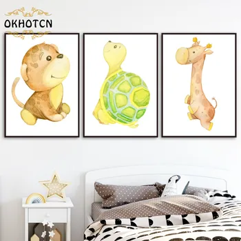 Arta De Perete Panza Pictura Leu, Elefant, Girafa Drăguț Animale Nordice Postere Si Printuri Poze De Perete Camera Copii Copil Pepinieră Decor