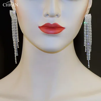 CHRAN Clasic Placat cu Argint Candelabru de Cristal Legăna Cercei Bijuterii Spumante Stras Cercei Ciucure Lung pentru Femei