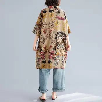 Plus Dimensiunea Lenjerie de pat din Bumbac Bluza Lunga Cămașă Rochie de Vara femei Vintage Print Doamnelor Tricouri Kimono Cardigan 2020 Nouă Primăvară 5XL