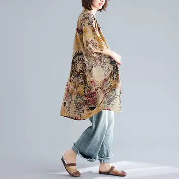 Plus Dimensiunea Lenjerie de pat din Bumbac Bluza Lunga Cămașă Rochie de Vara femei Vintage Print Doamnelor Tricouri Kimono Cardigan 2020 Nouă Primăvară 5XL