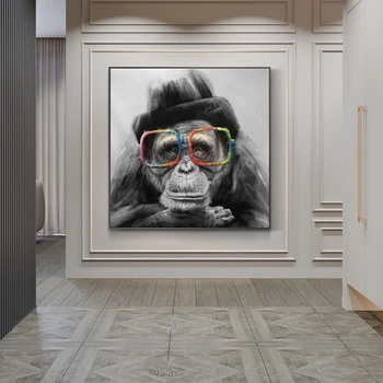 Maimuță Fumat un Trabuc Arta Graffiti Panza Picturi Pe Perete Postere de Arta, Printuri Și Negru Maimuță Imagini de Artă Pentru Camera Copii
