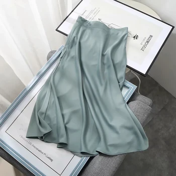 Uscat de vară faldas mujer moda 2020 midi fuste femei anglia birou doamnă satin talie înaltă simple, elegante, fusta lunga femei