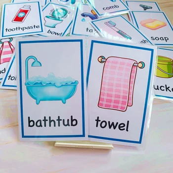 17pcs Montessori Cartile Educative copii Copii Carduri Flash Toaletă, Baie Necesitatile de zi cu Zi limba engleză Cognitive Cuvânt Card