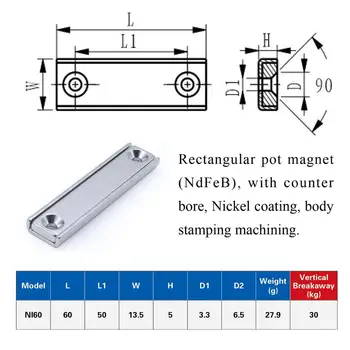 720 Bucăți Puternic din Neodim Magneți de frigider cu Contor Plictisesc, Orificiu Înecat Magnetic cu freeMounting Șuruburi - 60x13.5x5mm