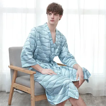 Oamenii de Imprimare Satin Halat Moale Matasoasa Rochie Kimono Sleepwear Cuplu Halat de baie Rochie Casual Pijamale Iubitorii de Acasă Purta Plus Dimensiune 3XL