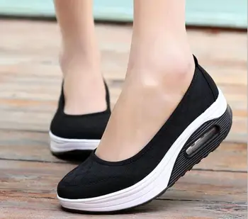 2021 Vara Femei Ușoare Pantofi Platforma Femeie Doamna Casual Plat Superficial Pantofi Slip Pe Confort Dantela Negru Tesatura Pantofi