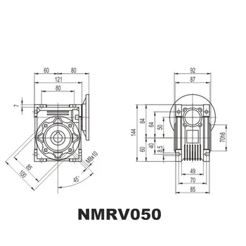 Worm Reducer NMRV050 11mm 14mm 19mm arborele de intrare 5:1 - 100 :1 Raport de transmisie RV50 Worm cutie de Viteze Reductor de Viteză de 90 de Grade