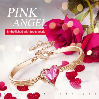 CDE Brand de Lux Bijuterii Aripi de Înger a Crescut Brățară de Aur Roz Inima de Cristal Farmecul Bratari pentru Femei Accesorii