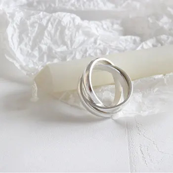 S990 Argint Moda Bijuterii Inele Deschis Femei Mată Plictisitoare Dloss Triplu Cerc Deget Inelul de logodnă Mireasa Cadou