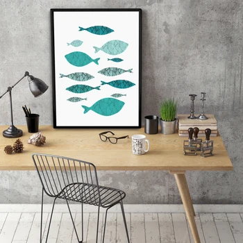 Poezie în stil Mediteranean, pește de mare A4 panza de artă poster de imprimare pictura decor acasă de luat masa cameră de decorare perete