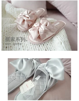 Noua moda Satin de mătase Bow peep toe acasă papuci femei Sandale Coreea de Alunecare Pe pantofi pentru femei papuci de casă papuci TX32003