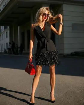DECESUL 2021 noua moda haine pentru femei V-neck fără mâneci talie mare pană mozaic de buzunar costum negru rochie sexy WO66901XXL