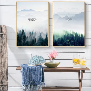 Nordică Pădure Peisaj Decorativ de Perete de Arta Canvas Postere si Printuri Panza Pictura Living Decor Acasă Poza A2 A3 A4