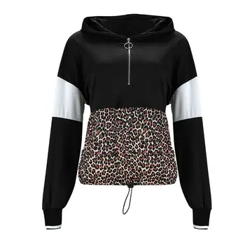 Hanorace femei leopard jachete cu glugă mozaic buzunare Cordon lega pulovere femei casual coreea punk streetwear
