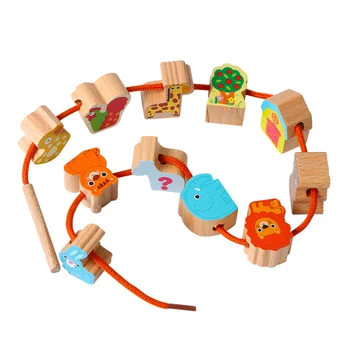 4 Stiluri pentru Copii din Lemn DIY Jucării de Desene animate de Fructe de Animale Înșirare de Filetat Margele din Lemn Jucărie Monterssori Educative pentru Copii