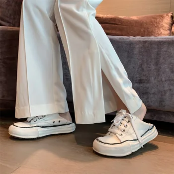 WHCW CGDSR 2020 toamna pantaloni femei largi picior pantaloni de iarnă solid femeie pantaloni cu talie înaltă casual Drept Streetwear stil coreean