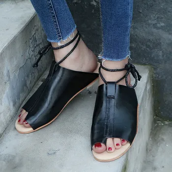 Pantofi pentru femei cu Fund Plat Sandale Romane, sandale Glezna Bretele Pene Platforma Pantofi Sandale Femme 2019#G4