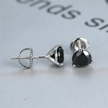 6MM Rotund Trei Dinte Negru Safir Cercei Stud Pentru Femei Argint 925 Multicolor Laborator Diamant Filet Cercei