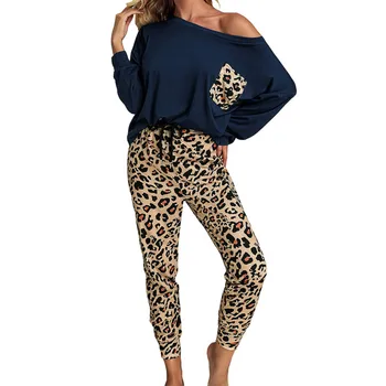 De Primăvară De Toamnă La Modă Pentru Femei, Un Costum, Cu Maneci Lungi Rotunde Gât Top Model Leopard Pantaloni Lungi