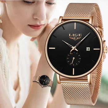 LIGE Lux Femei ochiurilor de Plasă de Metal Ceas Simplitate Clasic Casual Moda Cuarț Ceas de Înaltă Calitate pentru Femei Ceasuri Relogio Feminino