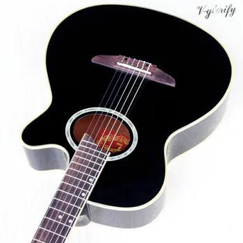 Stock 39 inch negru secțiune de design chitara clasica finisaj lucios cu 6 corzi chitara clasica pentru incepatori
