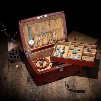Europa arin lemn Dublu bijuterii de stocare boxs Colier Bratara Colectia de Accesorii organizator caz cutii pentru cadouri MSSH016