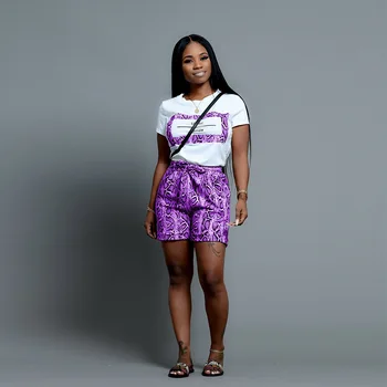 S3618 Vânzare Fierbinte Casual Șarpe Maneca Scurta Top T-Shirt + Drepte Scurte Pantaloni Scurți Set De Două Piese De Moda Pentru Femei Set
