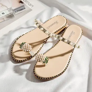 Vara Femei Pantofi Sandale Papuci de Ananas Perla Cutat Plus Dimensiunea Slide-uri de Pantofi de Femeie Chaussure Femme sandalias mujer 2020