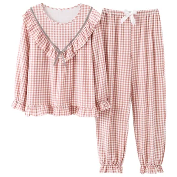 BZEL Bumbac Verificat Pijamale de Moda pentru Femei Pijamale Seturi de Drăguț Roz Pijamas Gât Rotund Femme Pijamale Plus Dimensiunea îmbrăcăminte de noapte M-XXXL