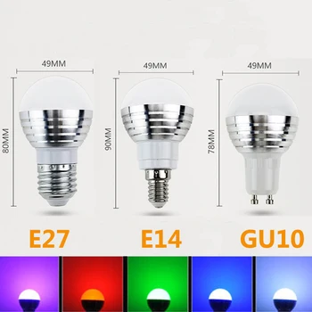5W Led-uri RGB Lumini Bec E27 110V 220V LED RGB Lumina Lămpii E14, GU10 Estompat Magie de Vacanță RGB Bec de Iluminat+IR de la Distanță Fiolă