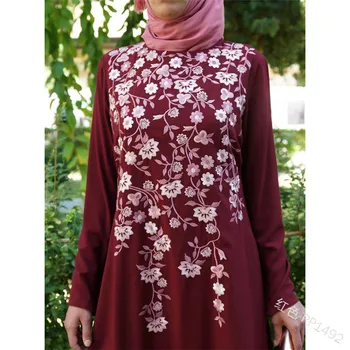 WEPBEL Femei Rochie Floral de Flori Dantelă Complet Maneca Musulman Abaya de Moda Casual, O Gâtului Toamna Lady Pierde Lung Maxi Rochii