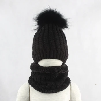 Fete Cald Fleece Beanie Copii Pălării Cu Eșarfă de Iarnă Pompom Blană Pălărie Pentru Copii Copil Capac Chelioși