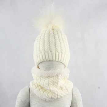 Fete Cald Fleece Beanie Copii Pălării Cu Eșarfă de Iarnă Pompom Blană Pălărie Pentru Copii Copil Capac Chelioși