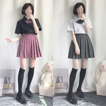 Femei JK Cămașă albă student Japonez fata a Subliniat guler cutat fata tricou negru bluza