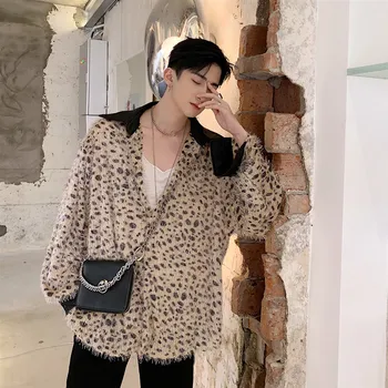 Bărbați Moda Cu Buline Leopard Ciucuri Maneca Lunga Supradimensionat Tricou Casual Cardigan Pentru Femei De Sex Masculin Streetwear Hip Hop Tricouri Largi Haina