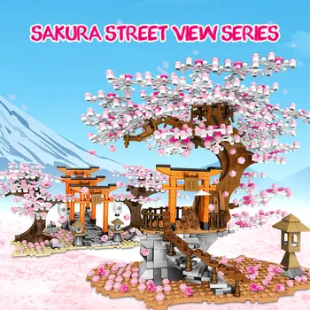 SEMBO Street View Idee Altar Cărămizi Sakura Stand Cărămizi Prieteni Oraș Cherry Blossom Peisaj Casa Copac Bloc Jucarii