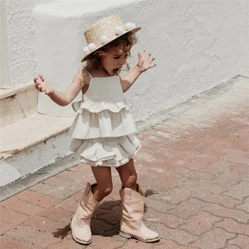 2019 Vară pentru Copii Copilul Fetita Zburli Haine Solidă fără Mâneci Curea Vesta Topuri Tutu pantaloni Scurți Bentita 3Pcs Costume Seturi