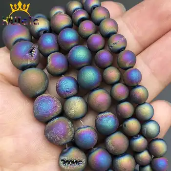 Multicolor Drusy Clustere Brut Metalice Acoperite Agate Margele Piatra Liber Margele Spacer Pentru a Face Bijuterii DIY Brățară 6/8/10mm