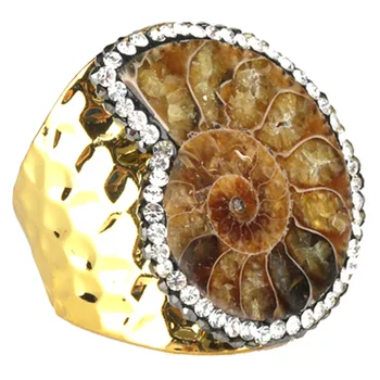 Naturale Melc Amonit Spirala Spirala Scoică Fosile de piatră farmecul stras deschide cu ciocanul deschide inel de aur cuff pentru femei, barbat