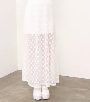 Slim Talie Elastic Fusta De Moda Pentru Femei Polka Dot Strat De Plasă De Dantelă Lung Fusta Maxi One Size