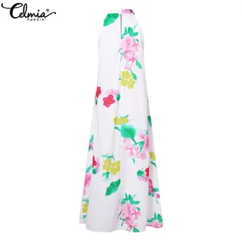Femei Vintage Halter Maxi Dress Celmia 2021 Boem Imprimare Florale rochie fără Mâneci de Pe Umăr Rochie Lungă, Elegantă Petrecere Vestidos 5XL