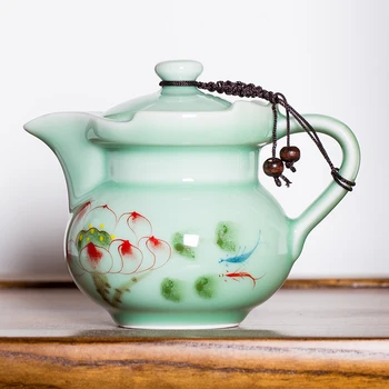 Longquan celadon, de mână-pictat ceainic din ceramică, kungfu, cu filtru, ceainic onsale~