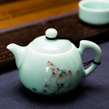 Longquan celadon, de mână-pictat ceainic din ceramică, kungfu, cu filtru, ceainic onsale~