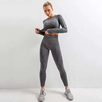 Femei Sport Yoga Set trening Trening cu Maneca Lunga Top de Cultură de Talie Mare fără Sudură Jambiere pentru Fitness Costum de Sport